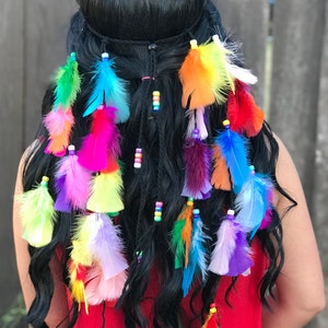 Rainbow Feather Headband Feather Hairpiece Festival Headband Hippie Headband Hair Accessories Bohemian Costumes B1046 image 2