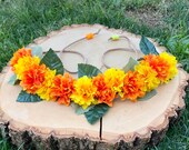 Marigold Day Of the Dead Día de los Muertos Headband Crown Halo Headpiece - Orange Yellow Marigold Headband Flower Crown