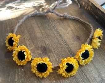 Adjustable Sunflower Twine Headband - Sunflowers - Hippie Headband - Festival Headband - Hair Accessories