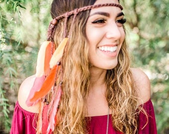 Feather Headband - Feather Extensions - Indie Festival Hippie Headband - Festival Rave Wear - Bohemian - Indian Summer -