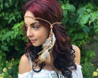 Feather Headband - Feather Extensions - Natural Feathers - Festival Headband - Rave Wear - Hippie Headband - Hair Accessories - Bohemian