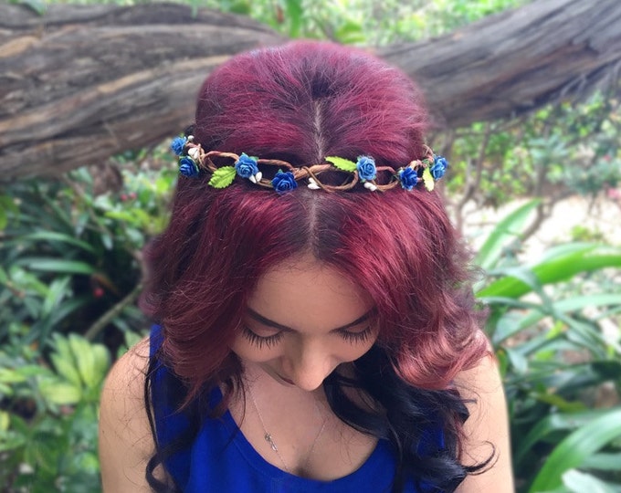 Blue Rose Flower Crown Flower Headband Flower Hair Wreath Tiara Flower
