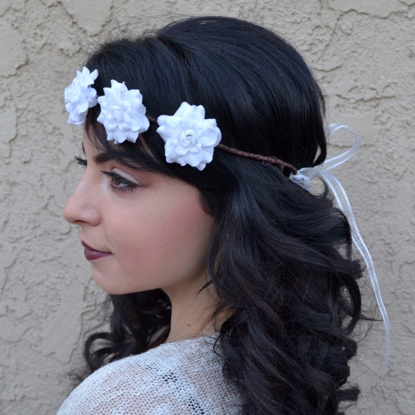 White Rose Headband - Flower Headband - Flower Crown - Flower Hair Wreath - Tiara - Wedding - Bridal - Flower Girls - Bachelorette Party