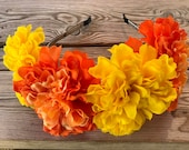 Marigold Day Of the Dead Día de los Muertos Headband Crown Halo Headpiece - Yellow Orange Marigold Headband Flower Crown