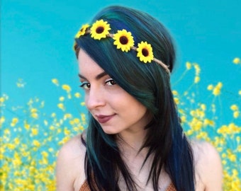 Adjustable Sunflower Twine Headband - Sunflowers - Hippie Headband - Festival Headband - Hair Accessories