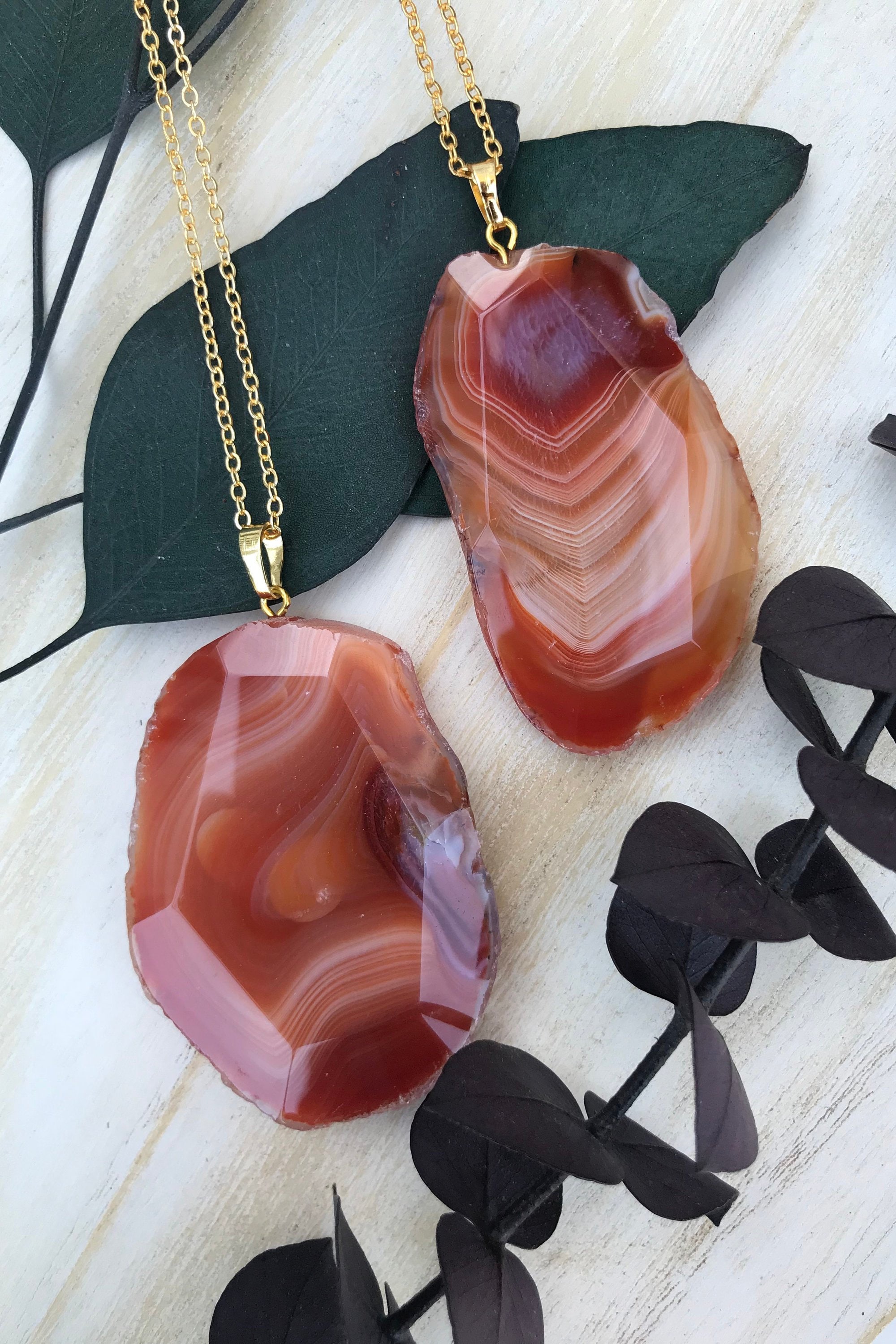 Collier Long En Agate Caramel - Grand Modèle - Bijou Occasion - Pierre Naturelle
