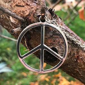 Zilverkleurig vredesteken symbool hanger charme ketting - symbolische ketting - zilverkleurige boho sieraden - I1129