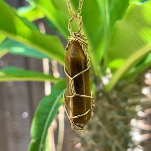 Wire Wrapped Tiger's Eye Quartz Crystal Point Pendant Necklace  - Boho Crystal Jewelry - Healing Crystals - Gift For Her - I1243