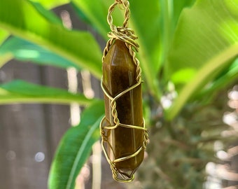 Wire Wrapped Tiger's Eye Quartz Crystal Point Pendant Necklace  - Boho Crystal Jewelry - Healing Crystals - Gift For Her - I1243