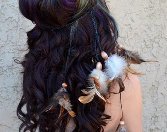 Feather Headband - Feather Hairpiece - Festival Headband - Hippie Headband - Festival Rave Wear - Hair Accessories - Bohemian