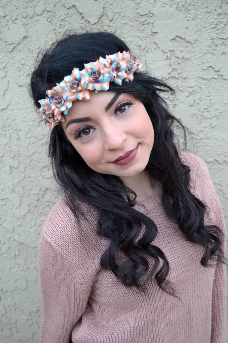 Diadema de flores Diadema de rosa Colores de playa Etsy España