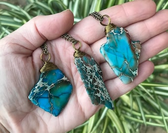 Blue Turquoise Imperial Jasper Stone Necklace - Gemstone Necklace - Healing Minerals Stones - Boho Jewelry - I1044