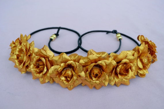 Gold Rose Headband - Metallic Flower Headband - Golden Roses  display picture 3