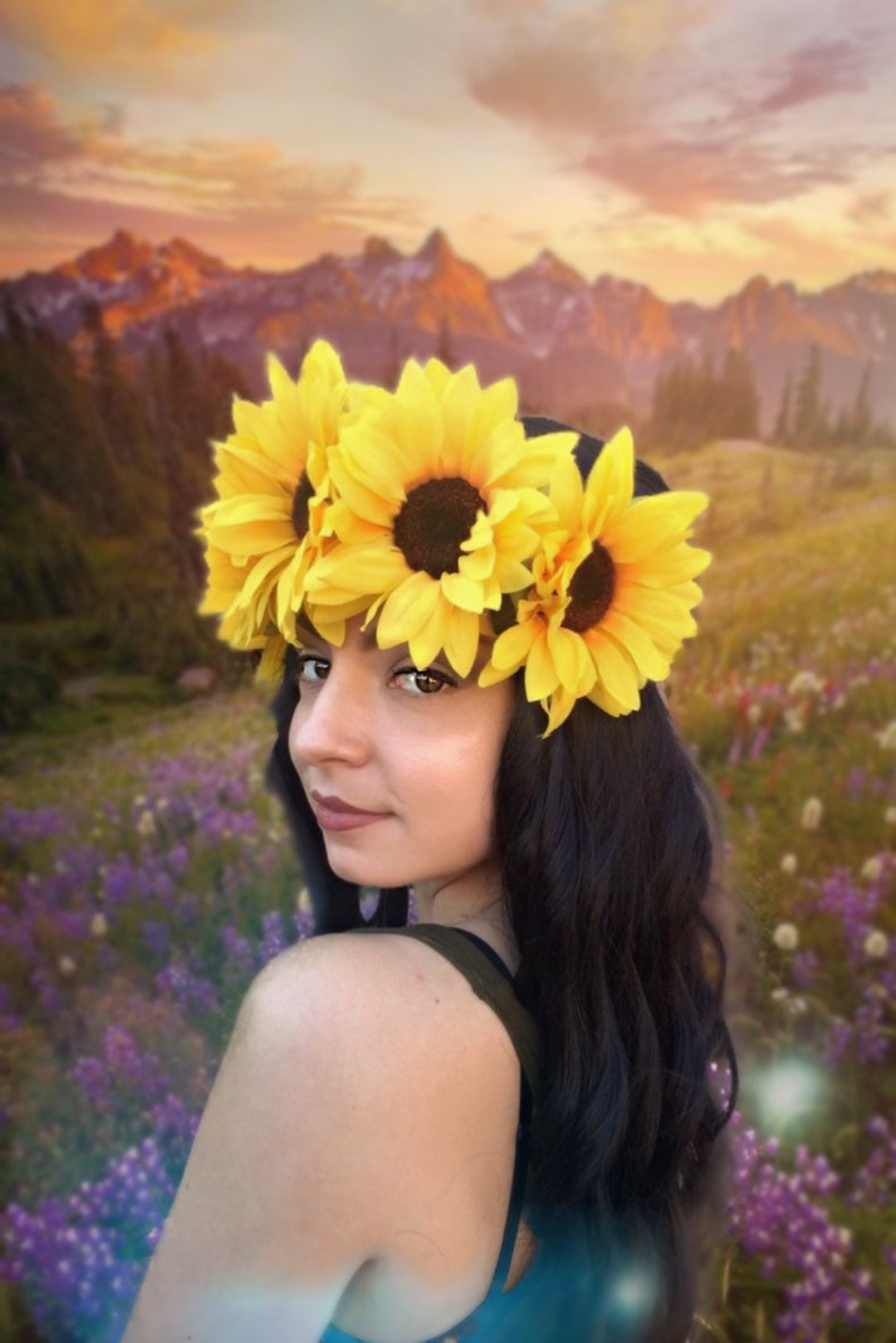 Sun Flower Headband - Sunflower Wreath Halo Crown - Hippie Headband ...