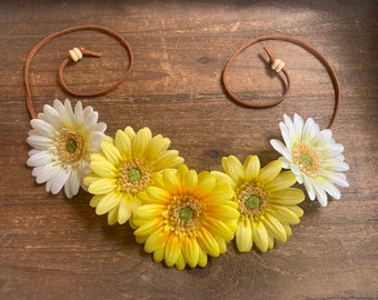 Yellow Gerbera Daisy Flower Headband Crown - Festivals Raves Bachelorette Party Flower Girl