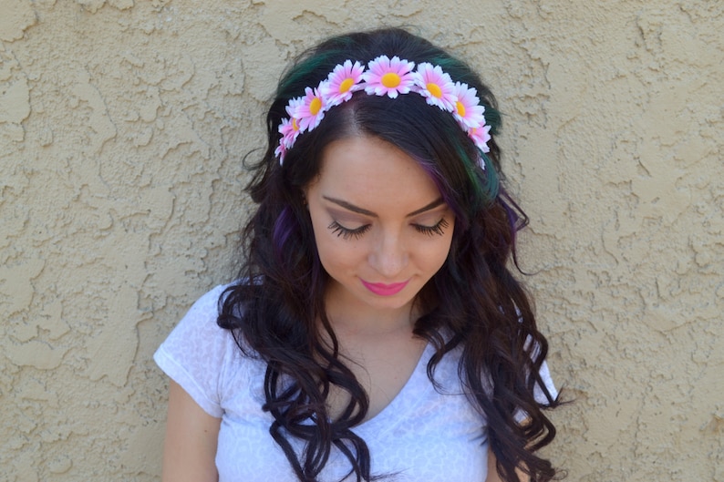 Flower Headband Pink Daisy Headband Pink Daisies Hippie Etsy
