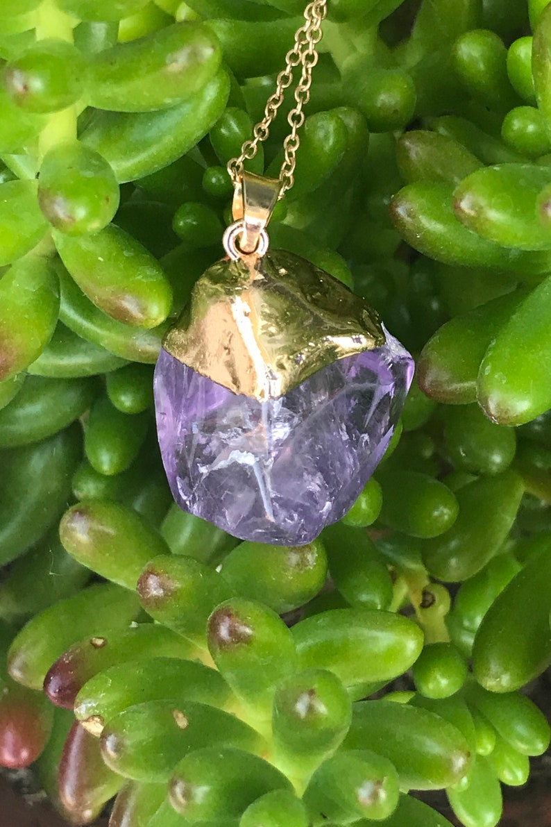 Amethyst Gemstone Pendant Boho Crystal Jewelry Gold Dipped Purple Crystal Quartz Necklace Healing Crystals