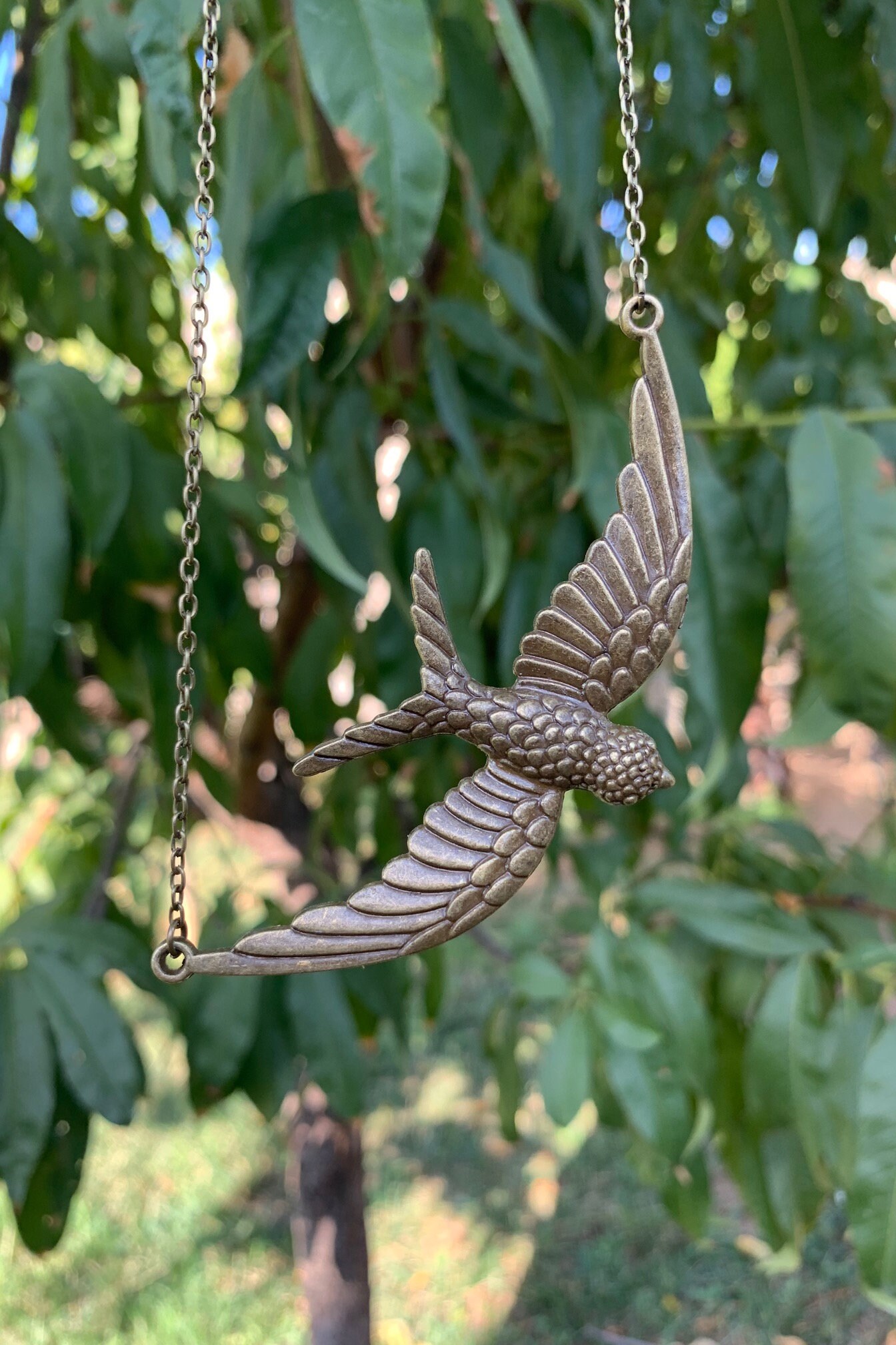 Antique Bronze Colored Flying Bird Pendant Charm Necklace Etsy