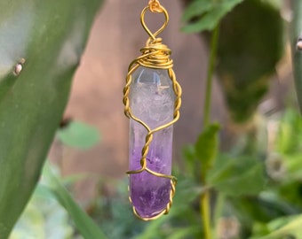Wire Wrapped Amethyst Quartz Crystal Point Pendant Necklace  - Boho Crystal Jewelry - Healing Crystals - Gift For Her - I1225