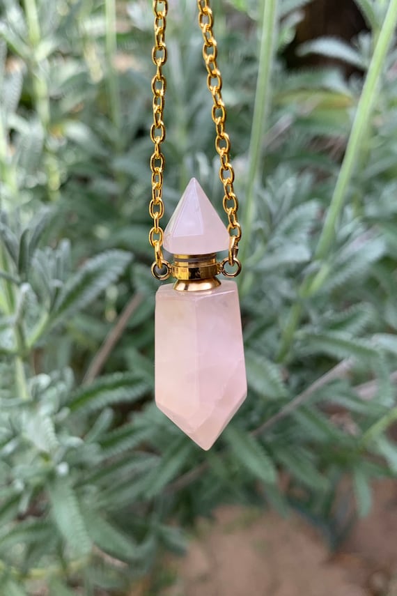 Rose Quartz Essential Oil Perfume Bottle Pendant Necklace Rose
