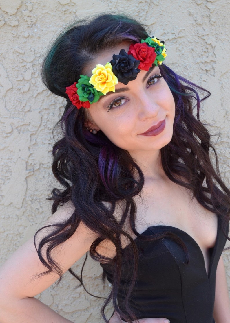 Rasta Flower Headband Rose Headband Festival Headband Etsy