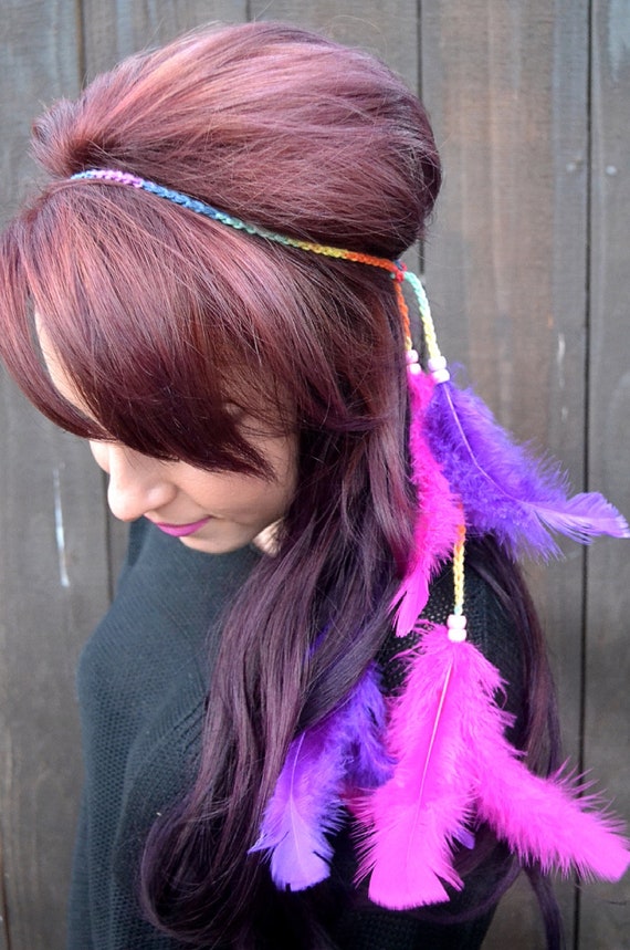 Feather Headband Pink Purple Feathers Feather Hairpiece Festival Headband  Hippie Headband Hair Accessories Bohemian 