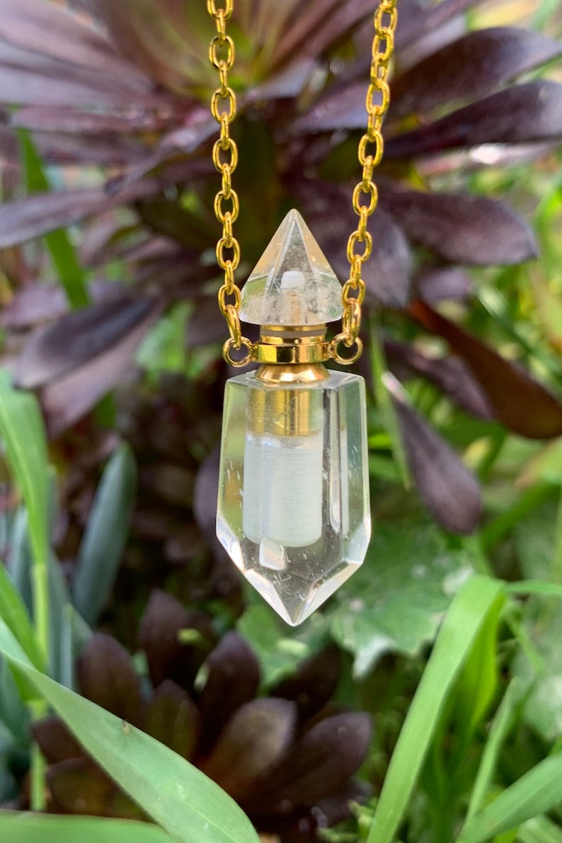 Clear Quartz Essential Oil Perfume Bottle Pendant Necklace Etsy
