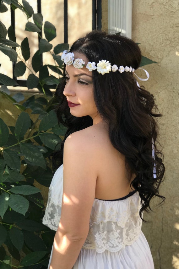 White Bridal Wedding Flower Crown Flower Headband Flower Etsy