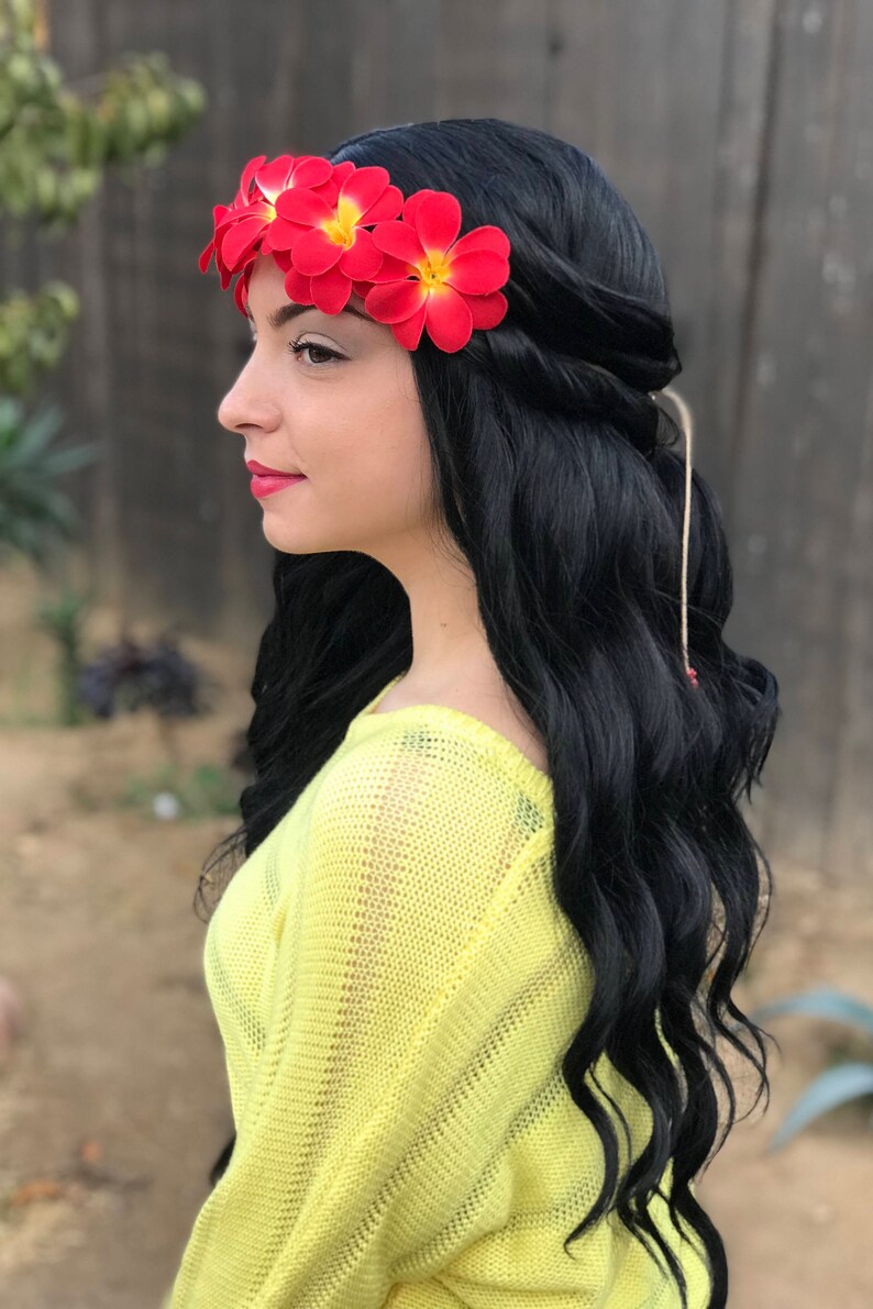 Red Hawaiian Plumeria Flower Headband Hula Flowers Lei Etsy