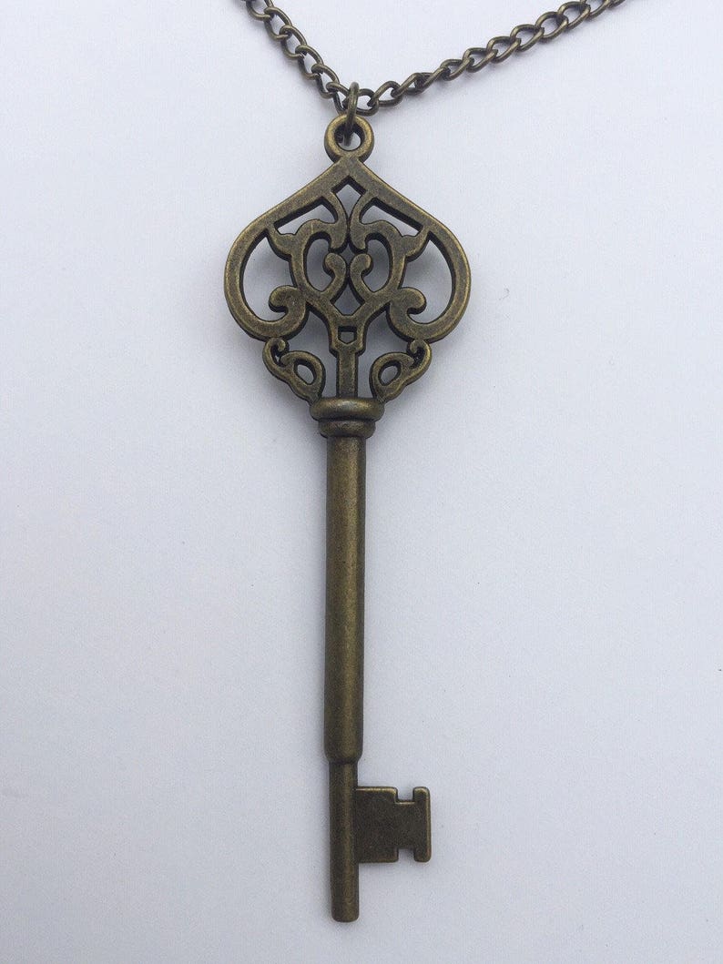 Antique Bronze Skeleton Key Pendant Charm Necklace Bronze Etsy
