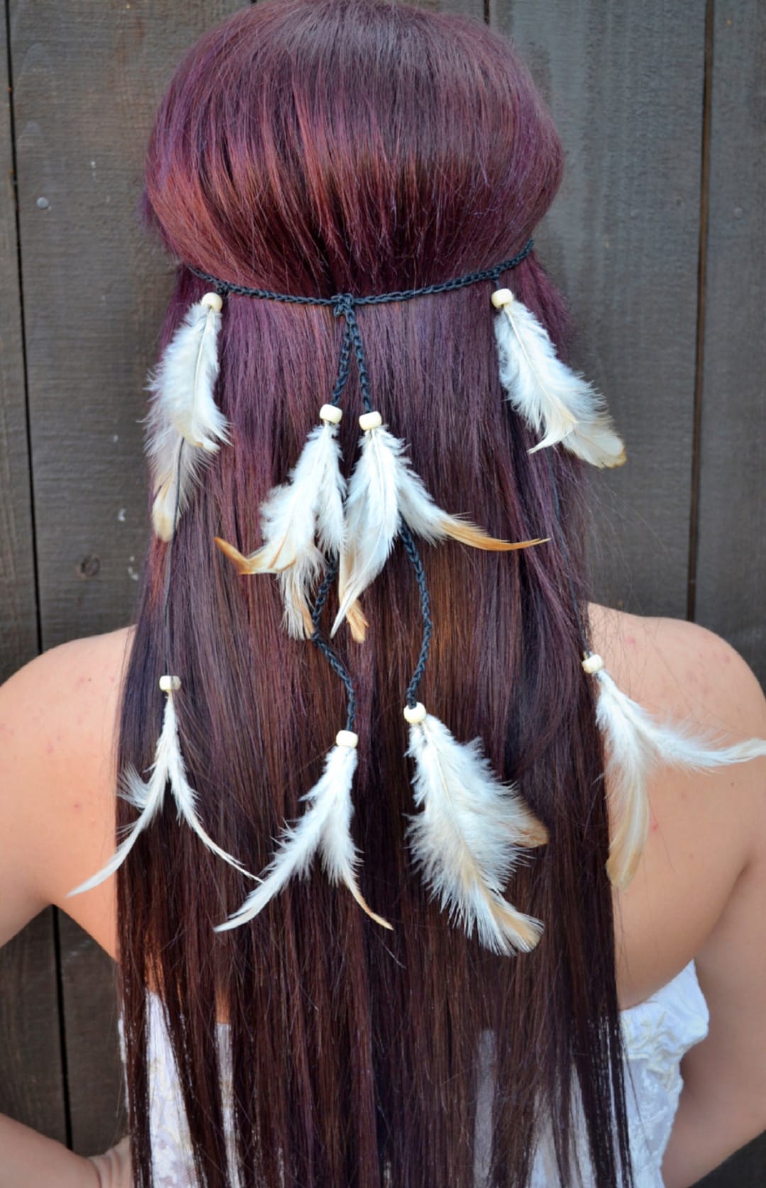 Feather Headband Festival Headband Hippie Headband Tan Cream Feathers ...