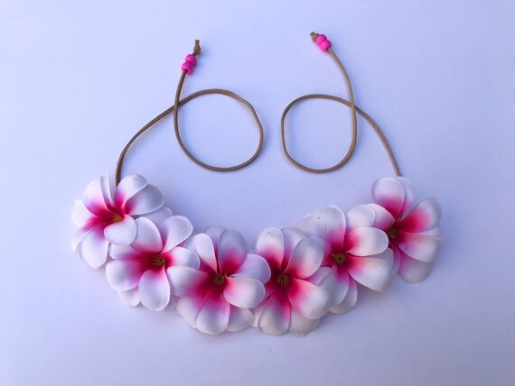 White Pink Hawaiian Plumeria Flower Headband - Hula Flowers  display picture 1