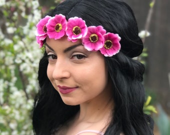Pink Cherry Blossoms Flower Headband - Hippie Festival Rave Headband - Wedding - Bridal - Bridesmaids - Flower Girl