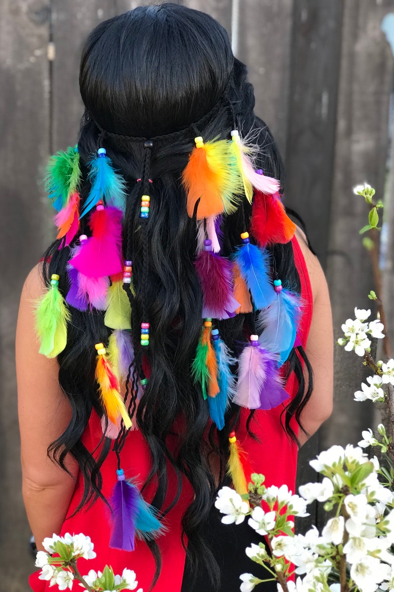 Rainbow Feather Headband Feather Hairpiece Festival Headband Hippie Headband Hair Accessories Bohemian Costumes B1046 image 1