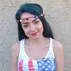 Red White Blue Rose Flower Crown Rose Flower Headband Flower Hair Wreath Tiara 4th of July Patriotic Headband image 4