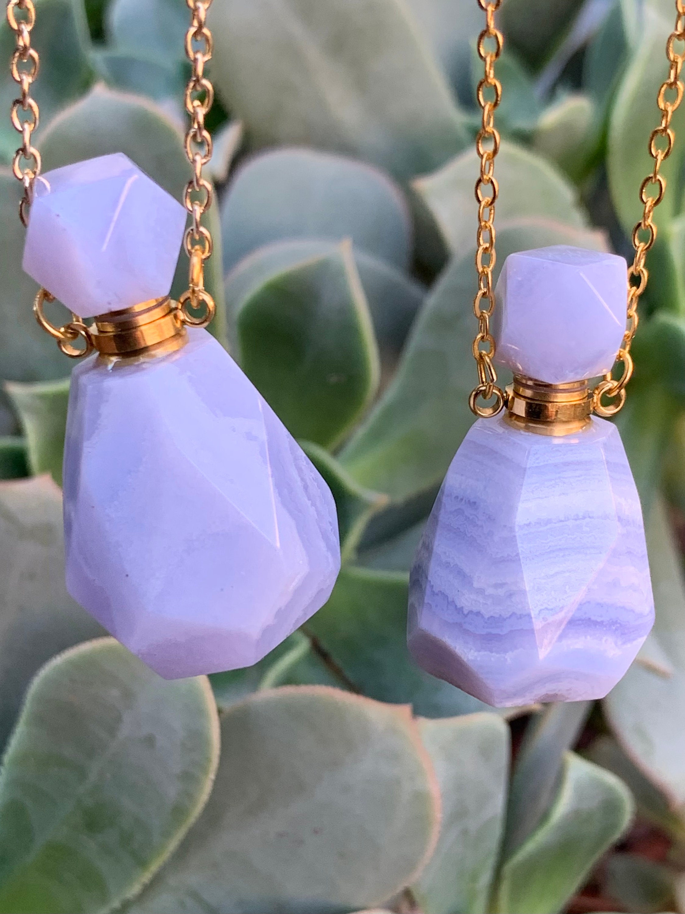 Natural Faceted Blue Lace Agate Essential Oil Perfume Bottle 
