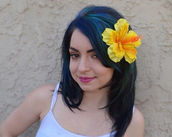 Flower Hair Clip - Yellow Hawaiian Hibiscus - Hair Accessories - Hula Flowers - Beach Party - Flower Girl - Bridal - Festivals