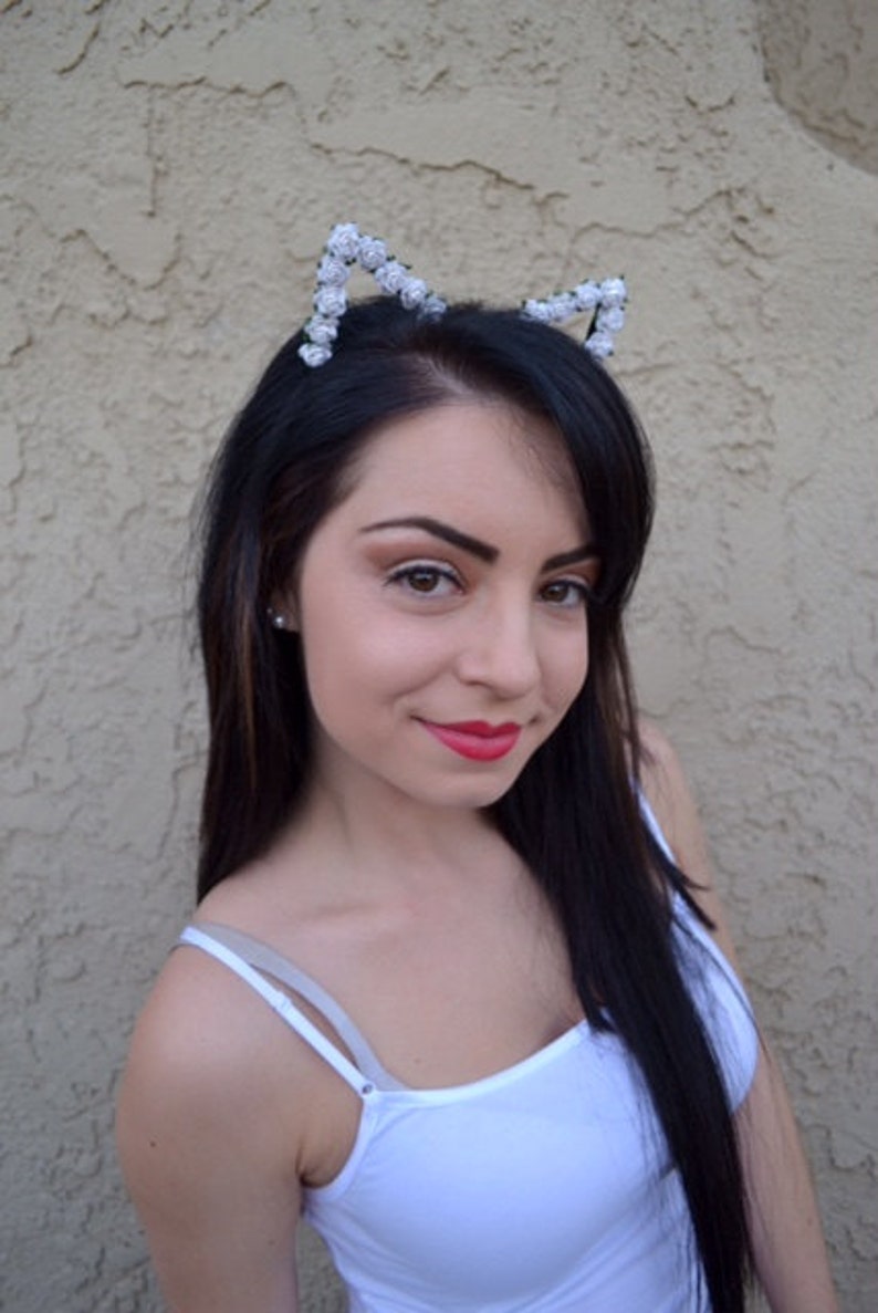 Cat Ears Flower Headband Mini Roses Cat Ears White Rose Etsy