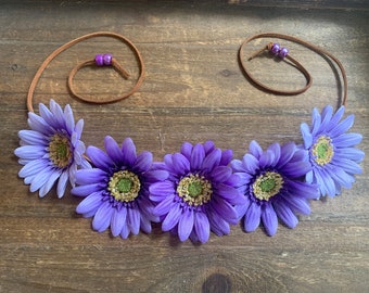 Purple Gerbera Daisy Flower Headband Crown - Festivals Raves Bachelorette Party Flower Girl