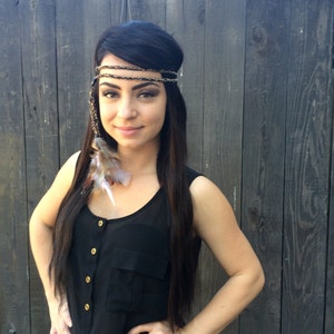 Braided Feather Headband - Festival Headband - Hippie Headband - Festival Rave Wear - Bohemian Hair Accessories