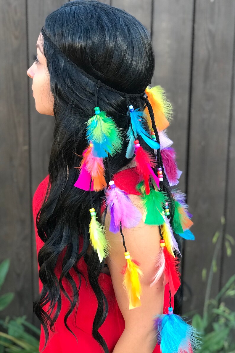 Rainbow Feather Headband Feather Hairpiece Festival Headband Hippie Headband Hair Accessories Bohemian Costumes B1046 image 5