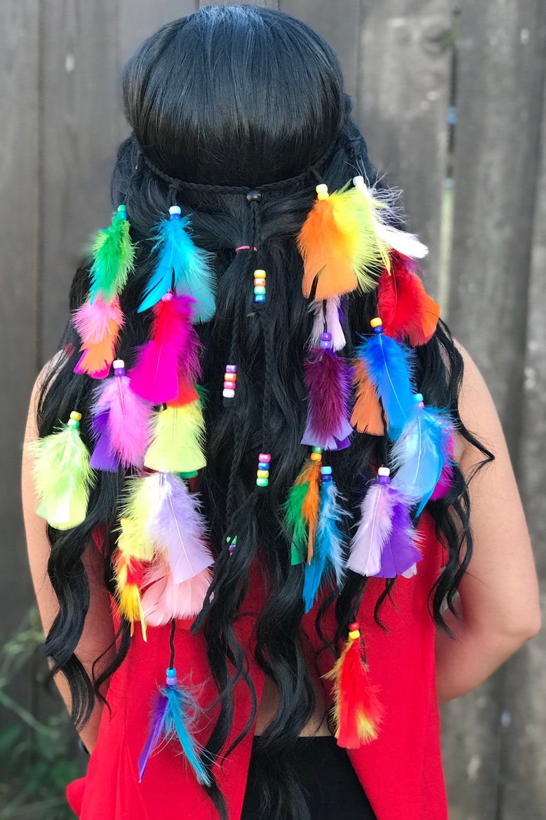 Rainbow Feather Headband Feather Hairpiece Festival Headband Hippie Headband Hair Accessories Bohemian Costumes B1046 image 2