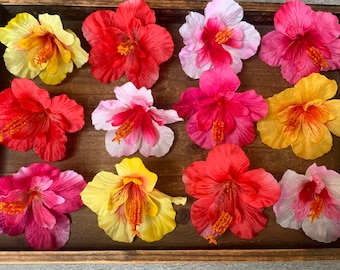 3 pinzas para el cabello con flores de hibisco - Set de 3 hibiscos hawaianos - Accesorios para el cabello - Flores de hula - Fiesta en la playa - Niña de las flores - Novia - Festivales