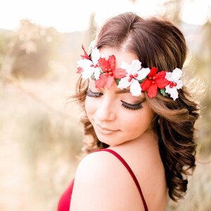 Christmas Poinsettia Flower Crown - Holiday Flower Headband - Flower Hair Wreath - White Red Poinsettias - Christmas Hair Wreath