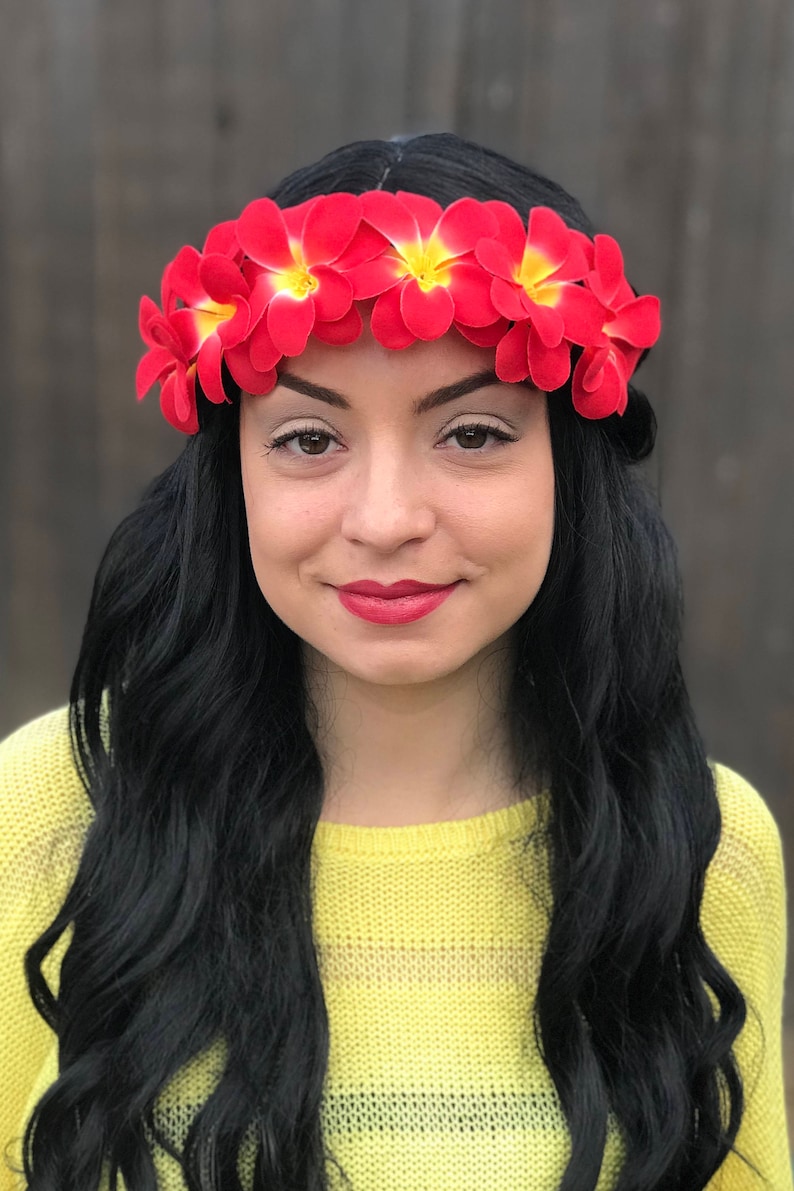 Red Hawaiian Plumeria Flower Headband Hula Flowers Lei Etsy