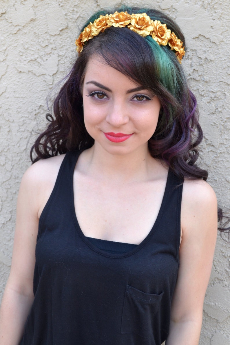 Gold Rose Headband Metallic Flower Headband Golden Roses Etsy