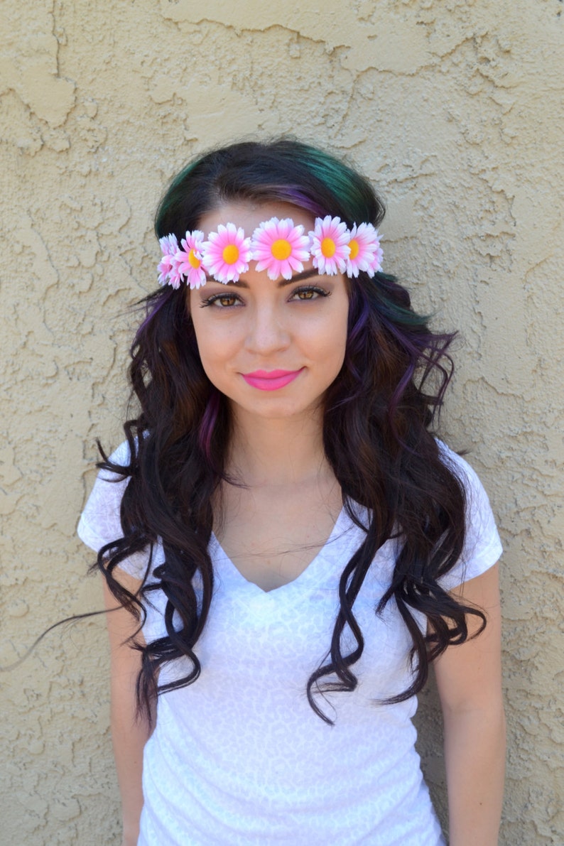 Flower Headband Pink Daisy Headband Pink Daisies Hippie Etsy