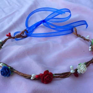 Red White Blue Rose Flower Crown Rose Flower Headband Flower Hair Wreath Tiara 4th of July Patriotic Headband image 5