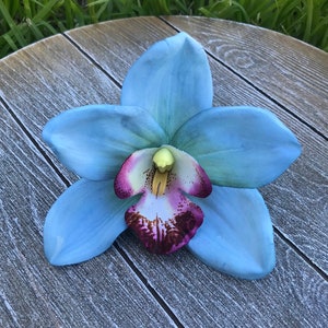 Light Blue Orchid Flower Hair Clip - Sea Blue Aquamarine Orchid - Tropical Flowers - Hair Accessories - Wedding - Bridal