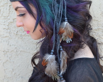 Feather Headband - Feather Hairpiece - Natural Feathers - Festival Headband - Hippie Headband - Hair Accessories - Bohemian